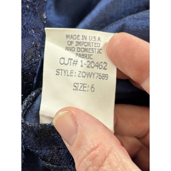 David Meister Strapless Cocktail Dress Blue Black Lace Metallic 6 Boning - Picture 8 of 10